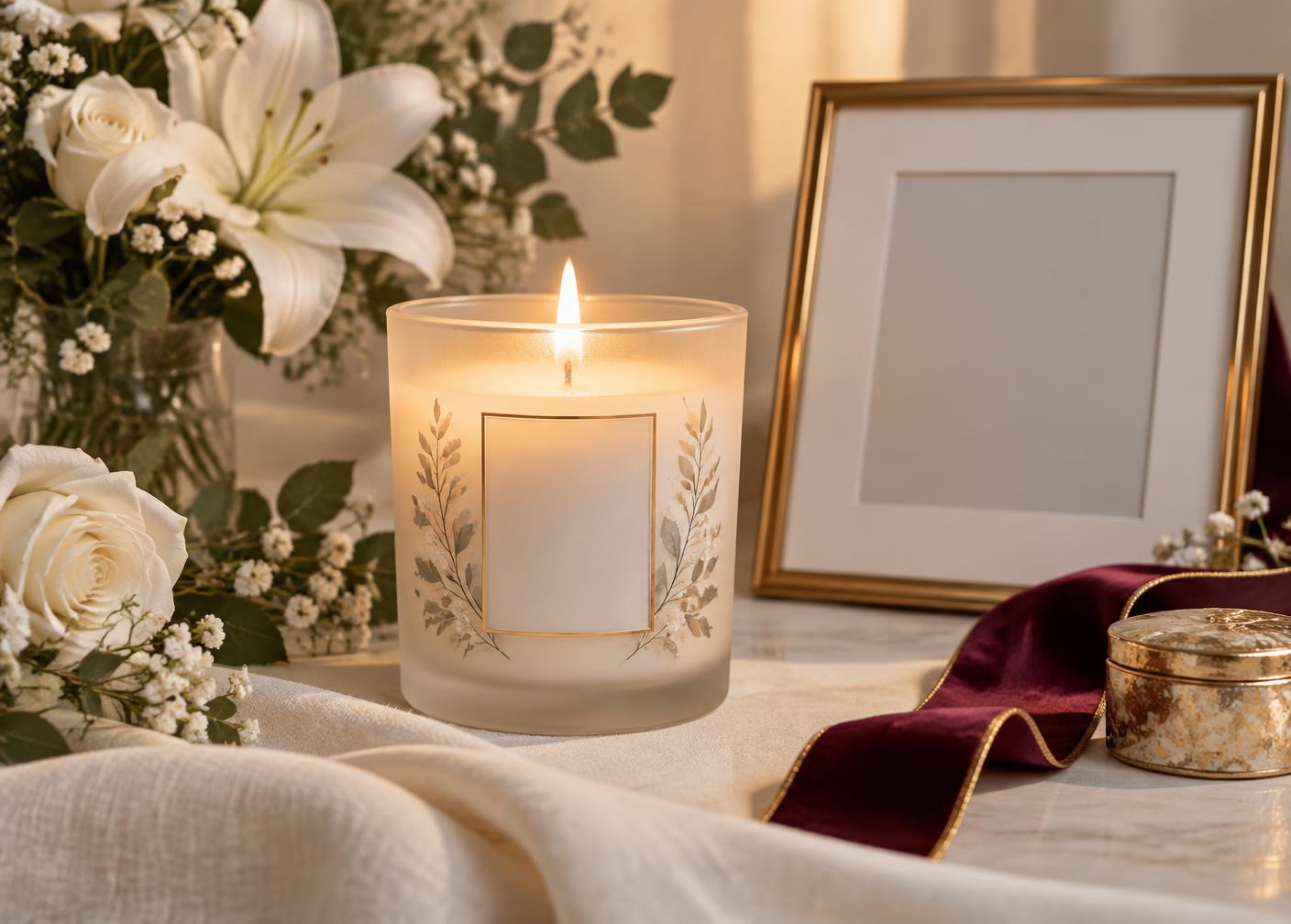 Elegant personalized memorial candle with flowers